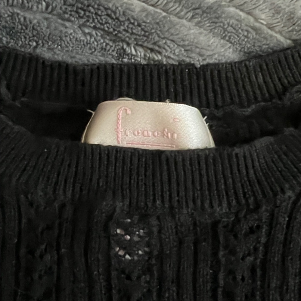 Y2K NORDSTROM brand FRENCHI long Black Sweater with sheer knit pattern small